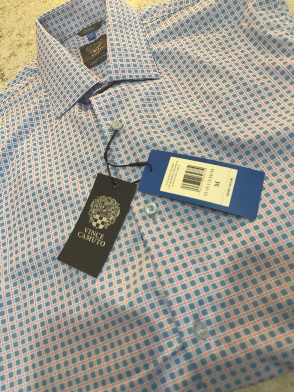 Vince Camuto Performance Dress Shirt M 15-15.5 34/35 Blue Red Check Stretch NWT